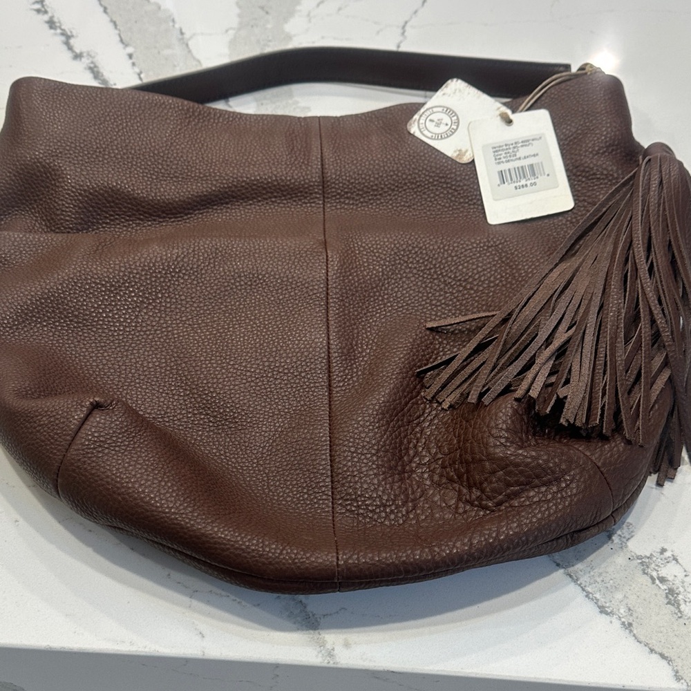 HOBO Rich Brown Leather Hobo Bag with Fringe